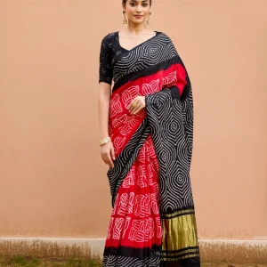 Rate Black Gajji Silk Bandhej Saree