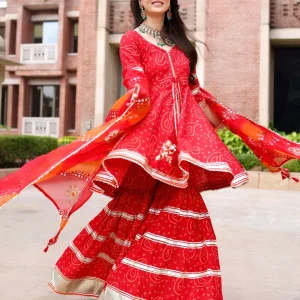 Red Hibiscus Gotapatti Sharara Set