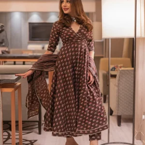 Walnut Brown Handblock Suit Set
