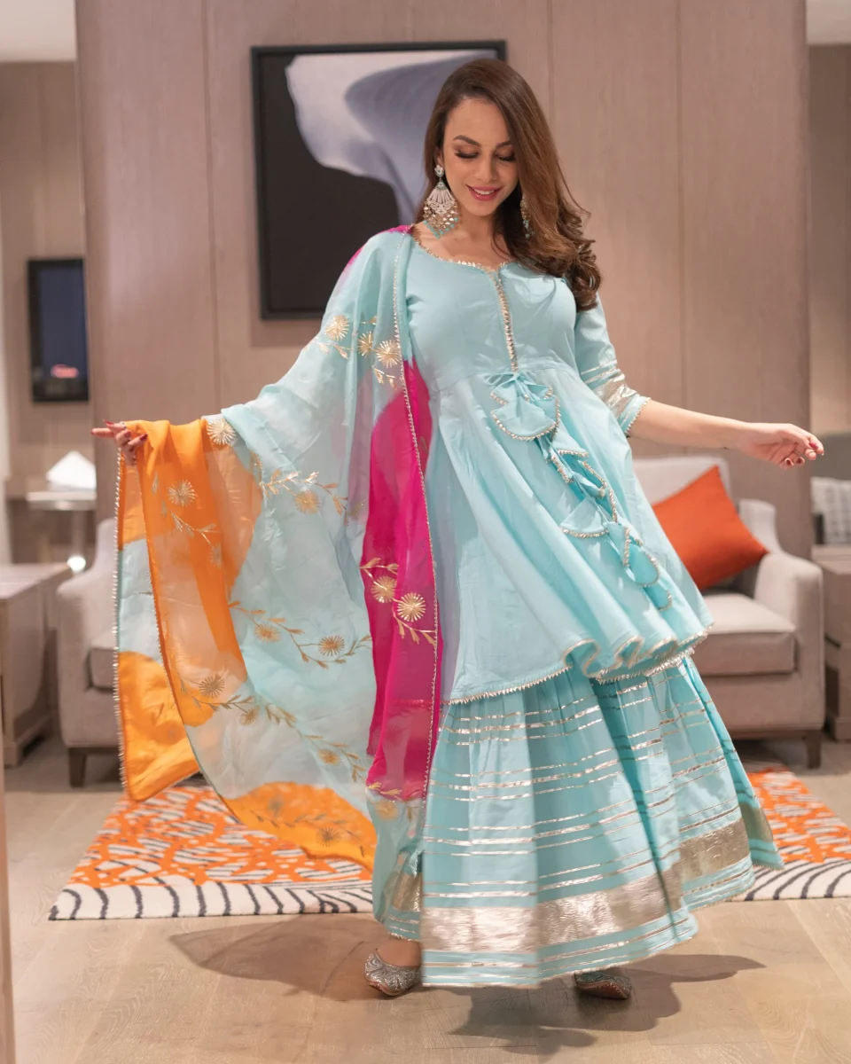 Adonis Blue Gotapatti Sharara Set - Image 4