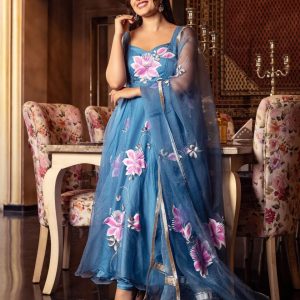 Zarqa Organza Handpainted Suit Set